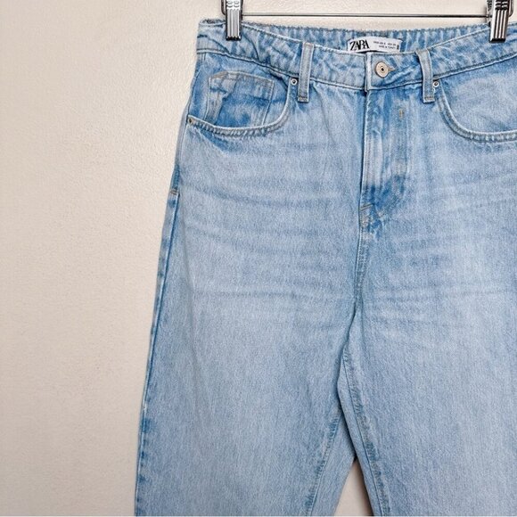 Zara Womens 6 Straight Leg Mom Jeans Light Wash Frayed Hem - Picture 4 of 14